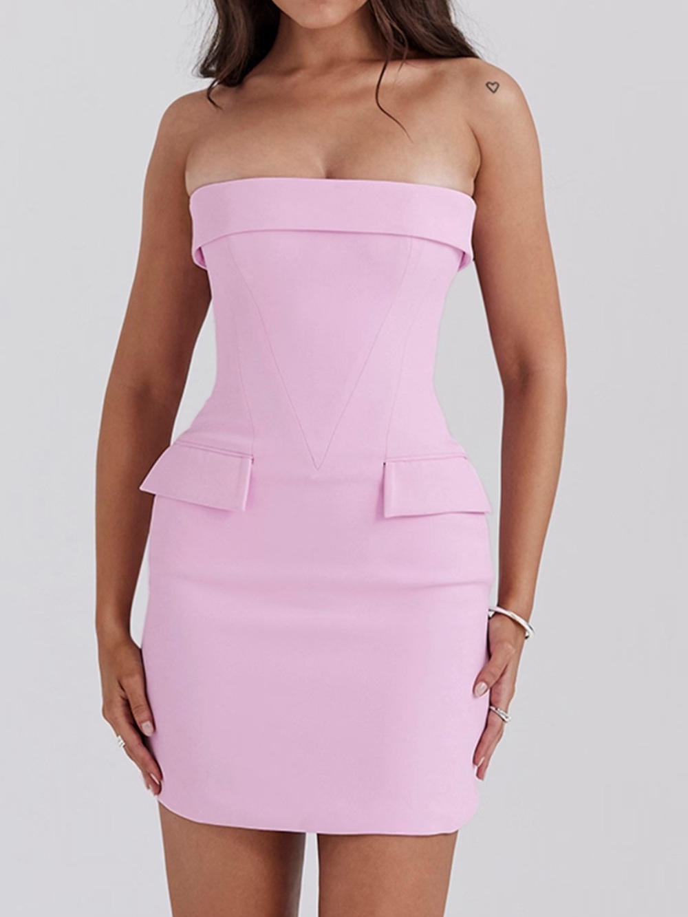 Strapless Peplum Mini Dress in Light Pink